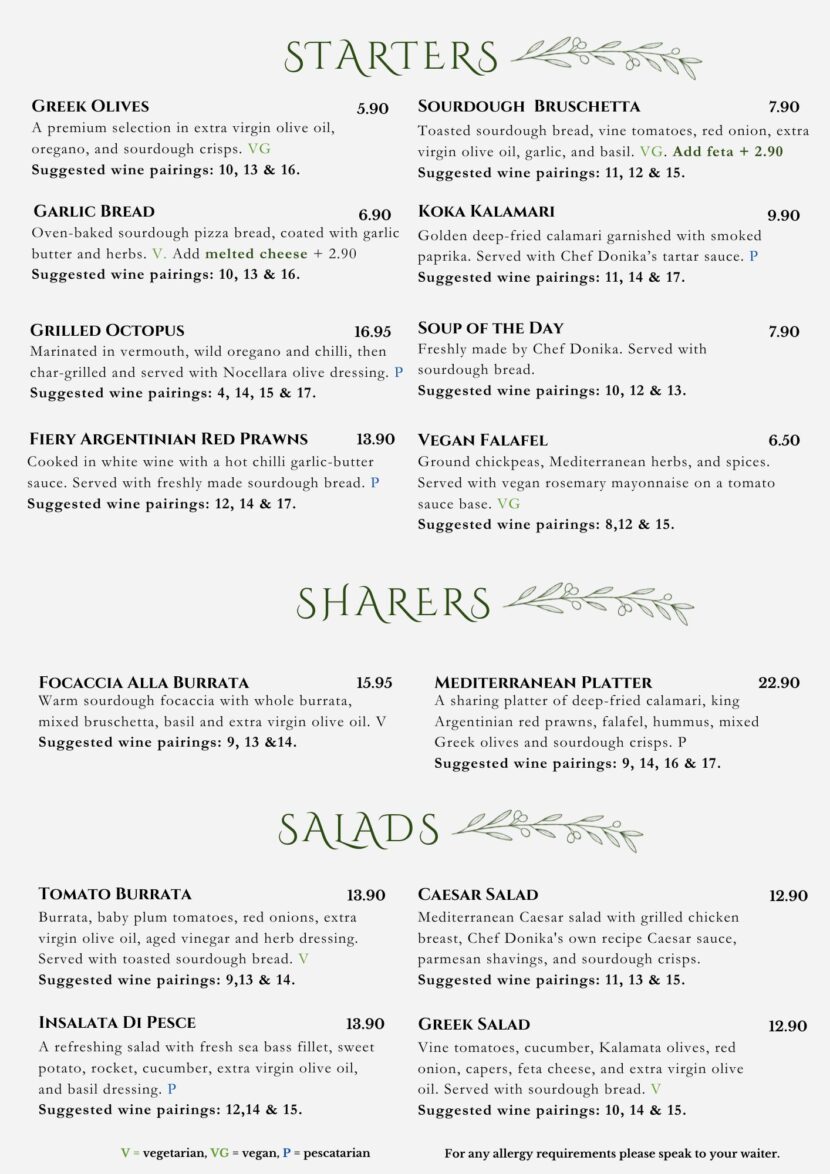 Restaurant menu at KOKA in Fulham.